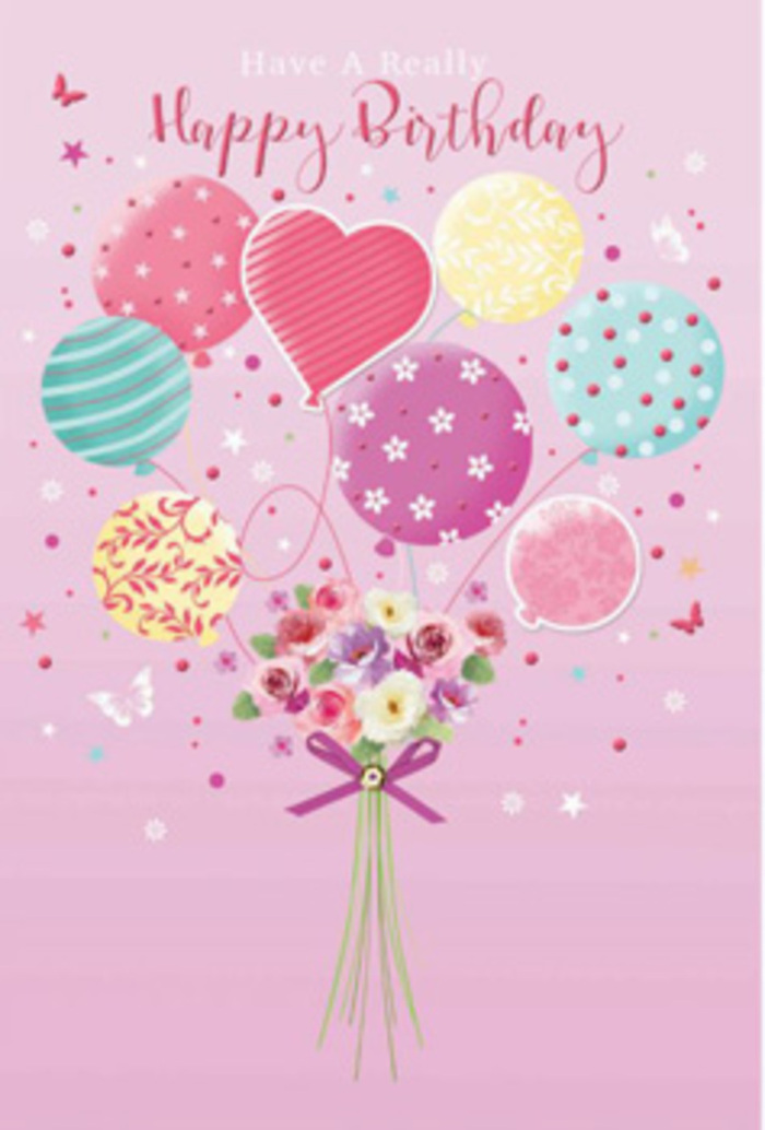 This softly whimsical birthday artwork depicts a floating bouquet and balloons, as if a small celebration has been released into the pastel sky over Pinner. The background is a smooth wash of dusty pink, calming and romantic, inviting the eye to rest on the central composition. At the base, a hand-tied bouquet takes shape, its stems gathered with a shimmering violet bow that looks satiny and freshly knotted. The blooms are imagined as petite roses and daisy-like flowers, full and cushiony, in shades of creamy ivory, blush pink, pale lemon, and gentle mauve, with tiny touches of cool green foliage peeking through. Every petal appears carefully shaded, giving the impression of depth and softness, as though you could reach out and feel the cool, fresh texture of newly cut flowers prepared for a birthday delivery to a house near Pinner Wood or the quiet roads branching from Marsh Road. From the heart of the bouquet, an assortment of pastel balloons lifts upward. These balloons are varied in design: some show swirling candy-coloured stripes, others are sprinkled with lively polka dots or delicate botanical motifs, and there is a sweet heart-shaped balloon that stands out as a symbol of affection. The colours-powder pink, mint green, buttery yellow, and soft lavender-mingle gracefully, each balloon faintly glossy, catching an imagined light source that gives them a gentle, luminous glow. Around them, tiny stars and butterfly-like silhouettes hover, as if confetti and daydreams are suspended in mid-air. Together, the bouquet and balloons create a feeling of tender celebration, perfect for picturing a birthday morning in Pinner, where a thoughtfully chosen card and blooms can make someone feel cherished and truly remembered.
